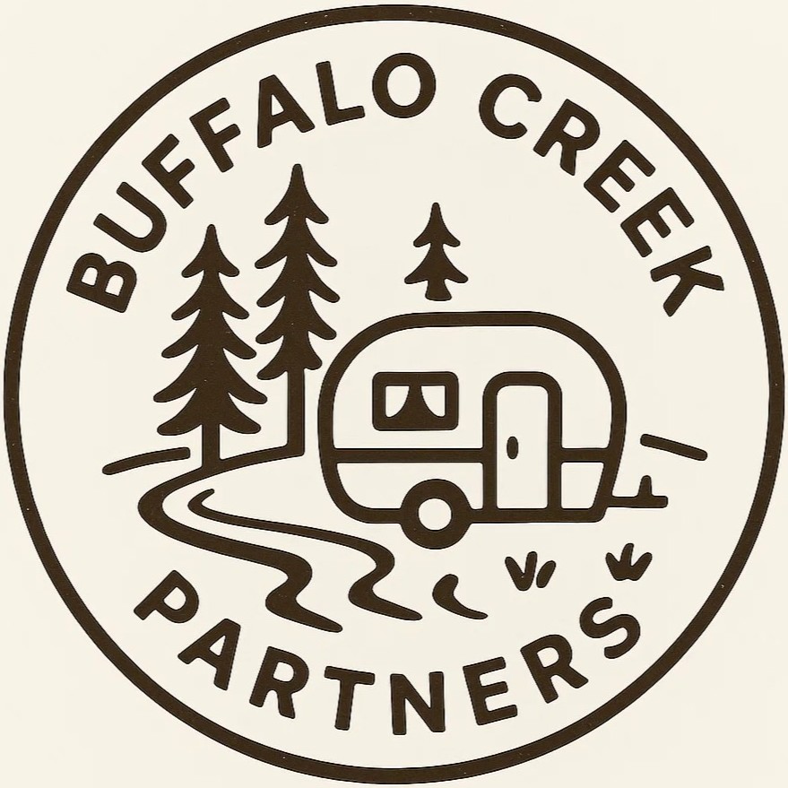Buffalo Creek Partners logo — rustic‑modern campground & RV park operator